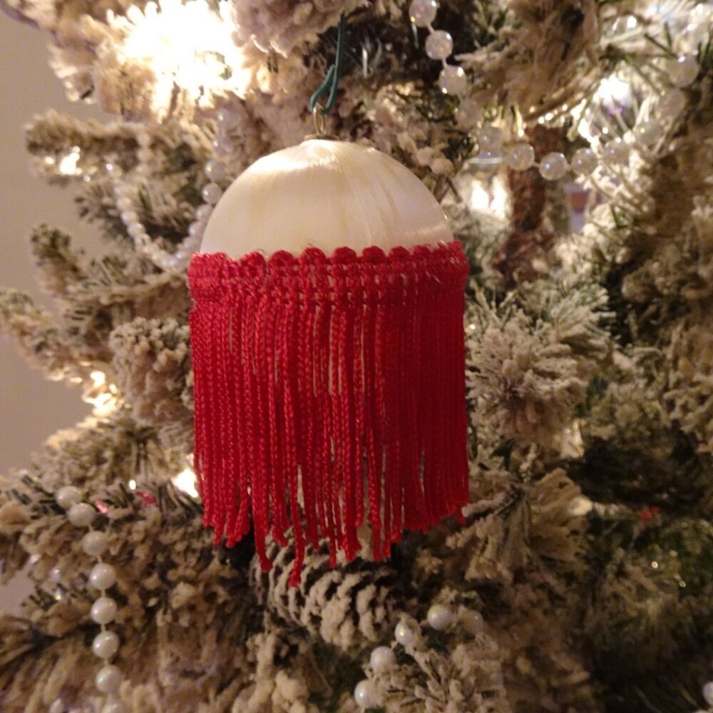 Vintage 12 Satin Ball Ornaments with Fringe Handmade Christmas Holiday Festive